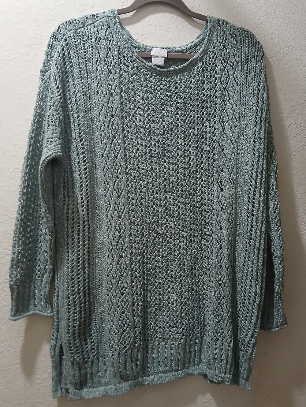 Chico's Nwot size 2 chicos Open-Knit Scoop Neck Sweater in Light Sage
